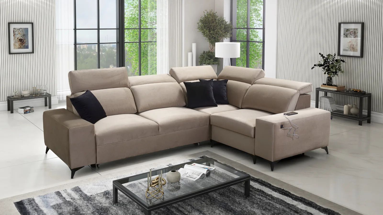 bella ii corner sofa bed velvet, shown in Primo 16