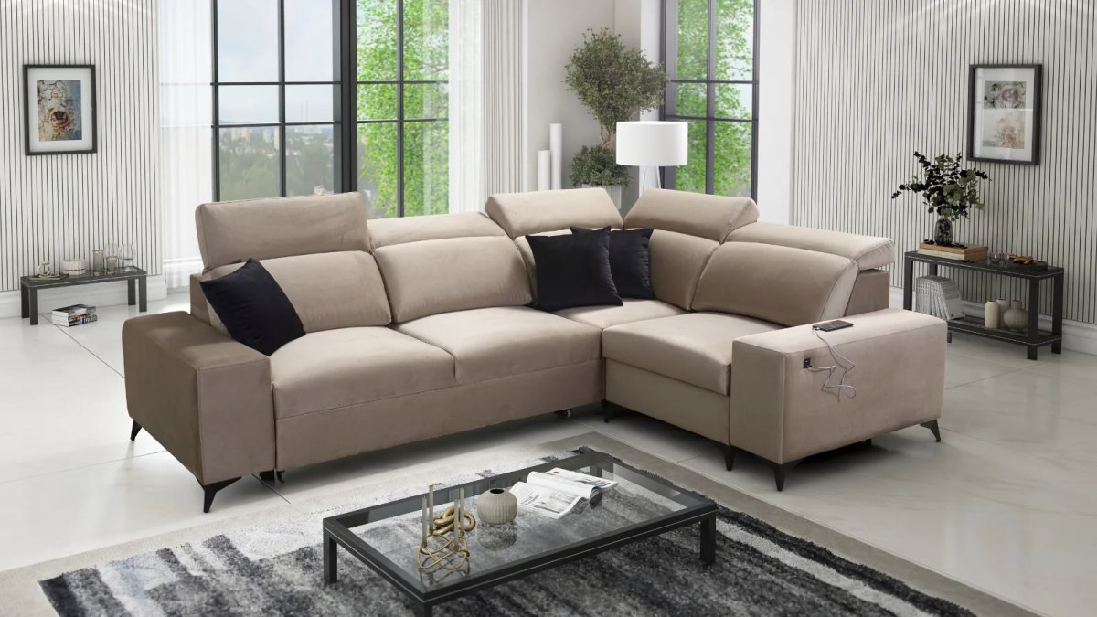 bella ii corner sofa bed velvet, shown in Primo 16
