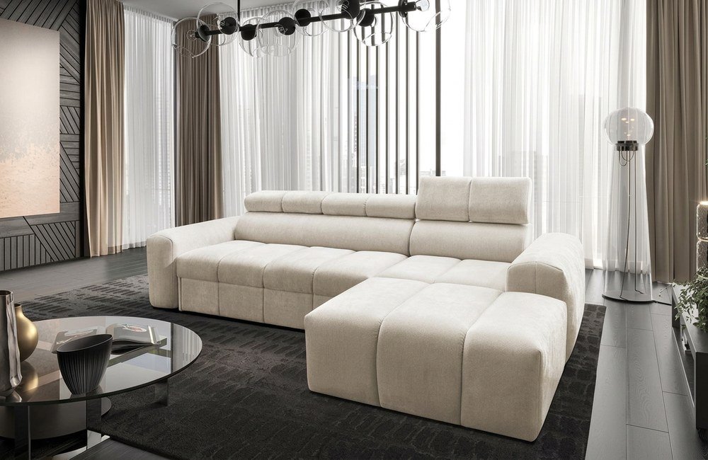 Luna I Corner Sofa Bed shown in light grey fabric, 269cm wide, shown in Primo 05
