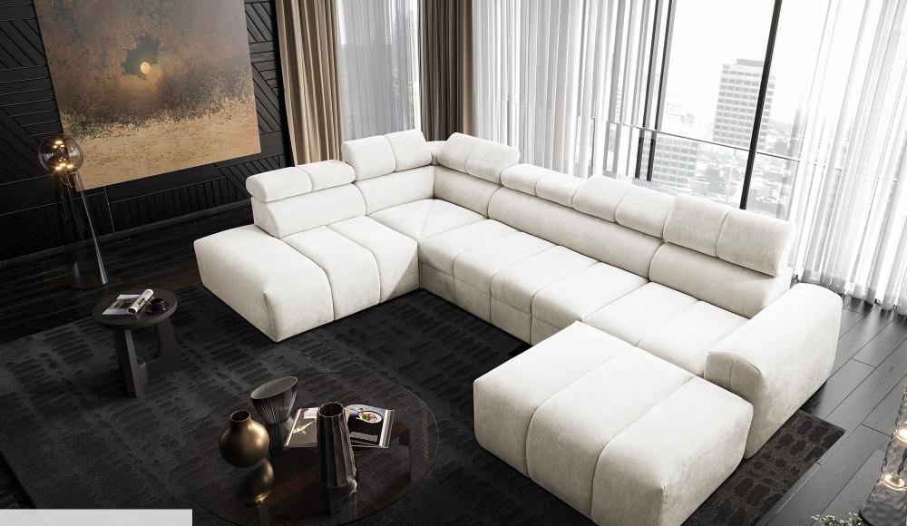 Luna VI U-Shape Sofa Bed styled in a bright Irish living room, shown in a soft chenille fabric, shown in Primo 05
