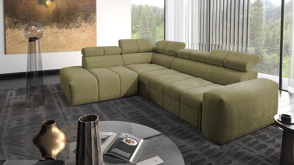 Luna VII Corner Sofa Bed in mustard fabric, 280cm wide, seen from the side, shown in Primo 05