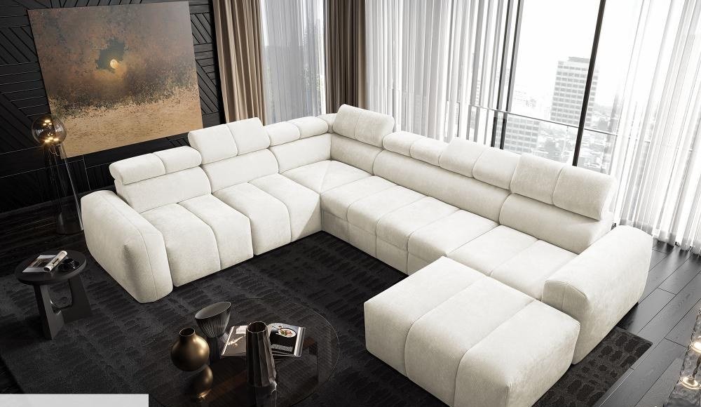 Luna VIII U-Shape Sofa Bed styled in a bright Irish living room, shown in a soft chenille fabric, shown in Primo 05
