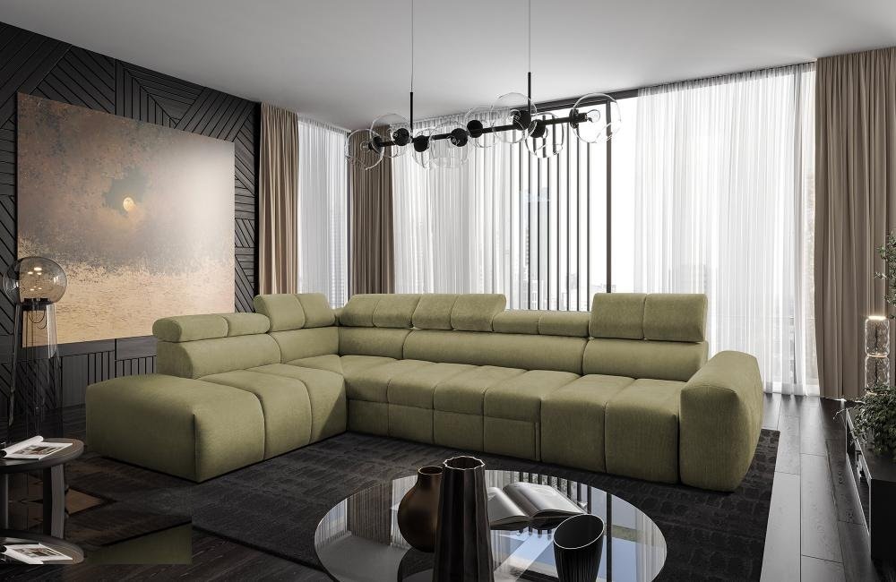 Luna XI Corner Sofa Bed shown in mustard fabric, 348cm wide, shown in Primo 05