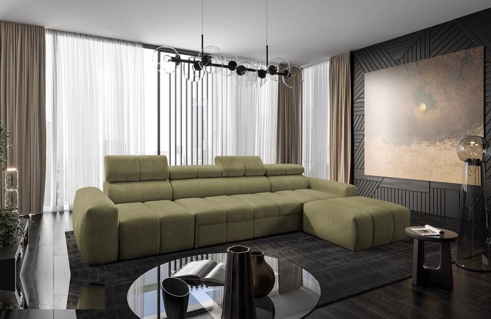 Luna XII Corner Sofa Bed shown in mustard fabric, 340cm wide, shown in Primo 05