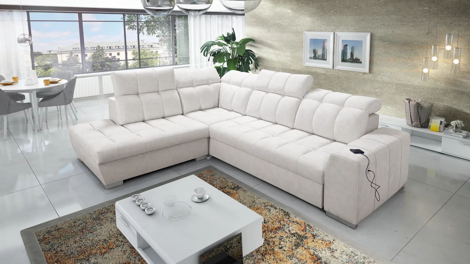 Polly III Quilted Corner Sofa Bed, Lava Corners Ireland