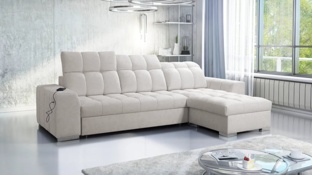 Polly I Quilted Corner Sofa Bed in Terra 06 fabric, shown in Terra 06
