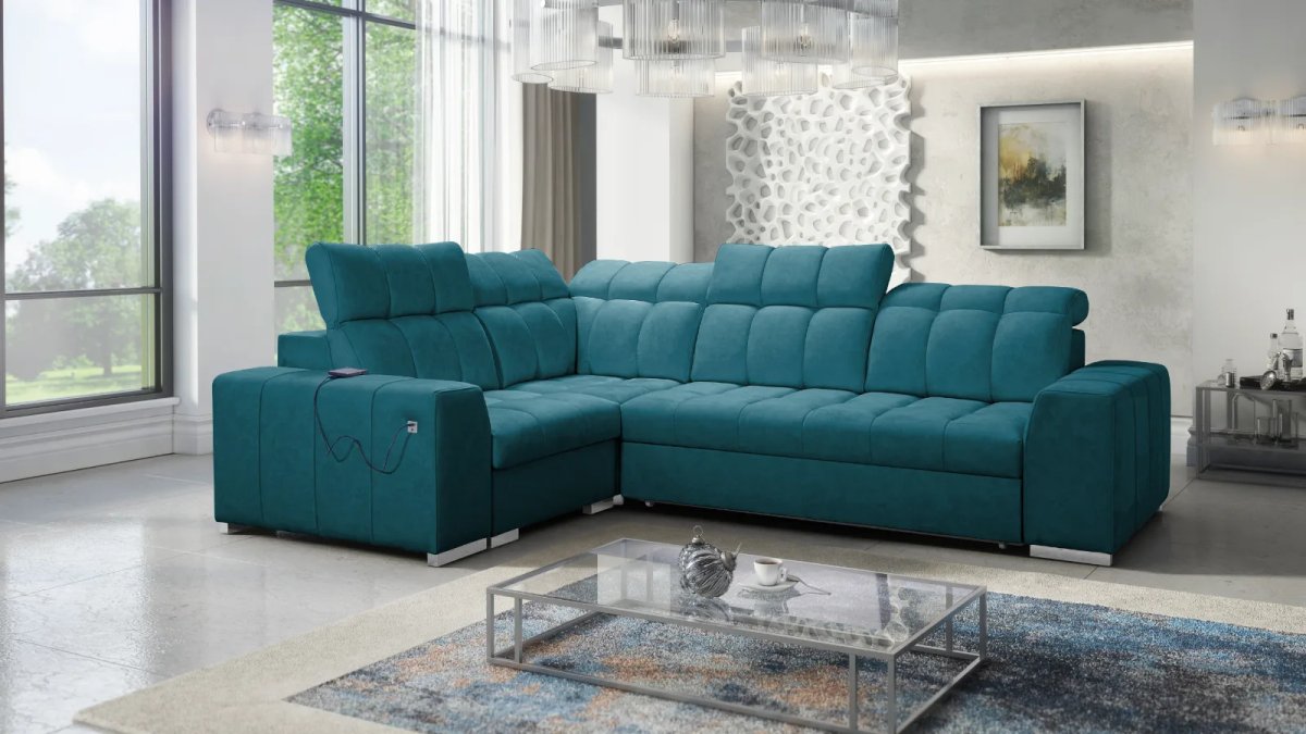 Polly II Quilted Corner Sofa Bed, Lava Corners Ireland