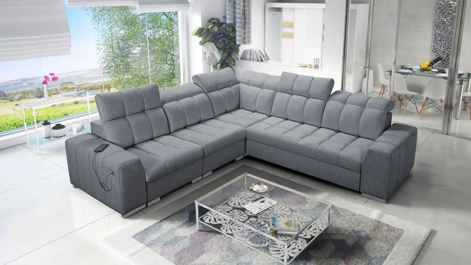 Polly III Quilted Corner Sofa Bed, Lava Corners Ireland