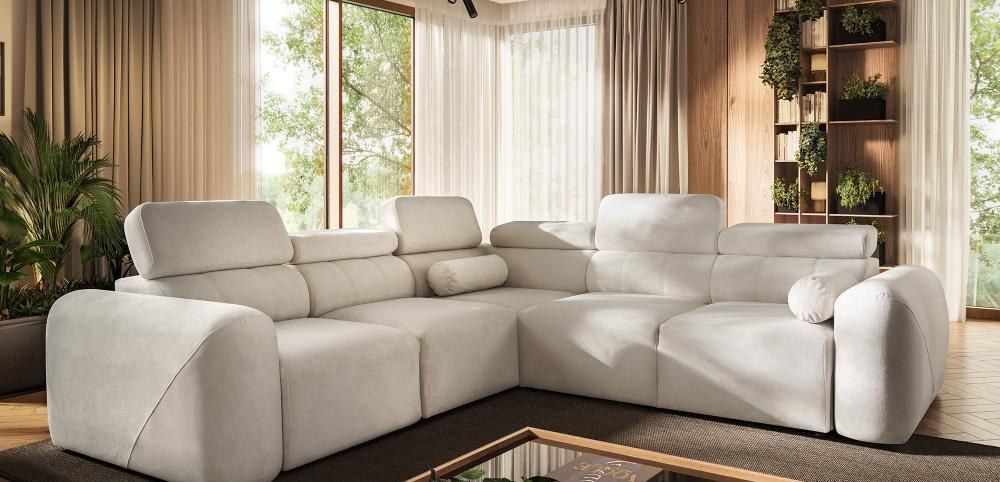 Voss III Corner Sofa Bed in cream fabric, 273cm wide, in a styled Irish living room, shown in Primo 05