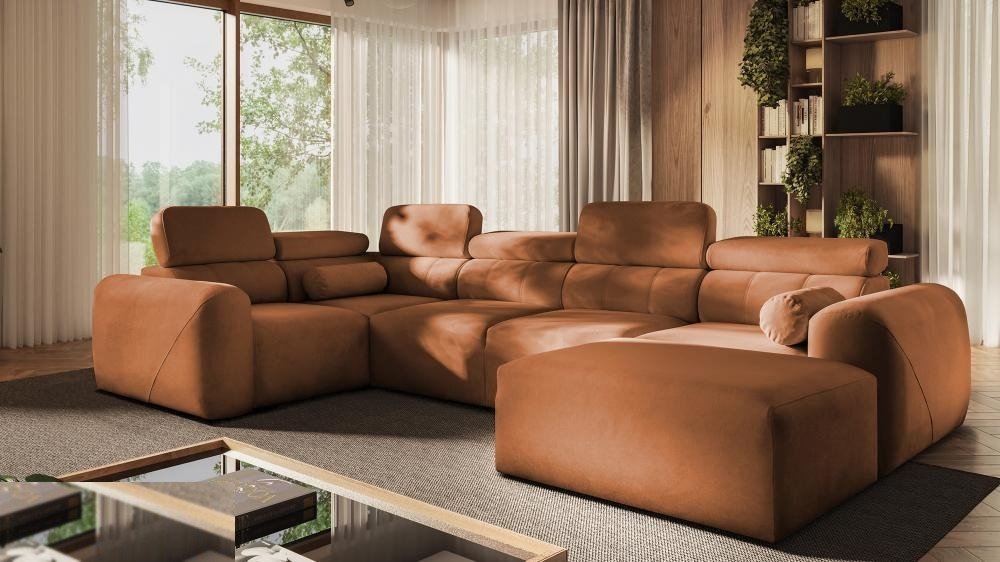 Voss IV U-Shape Sofa Bed in a bright Irish living room, shown in a soft chenille fabric, shown in Primo 05