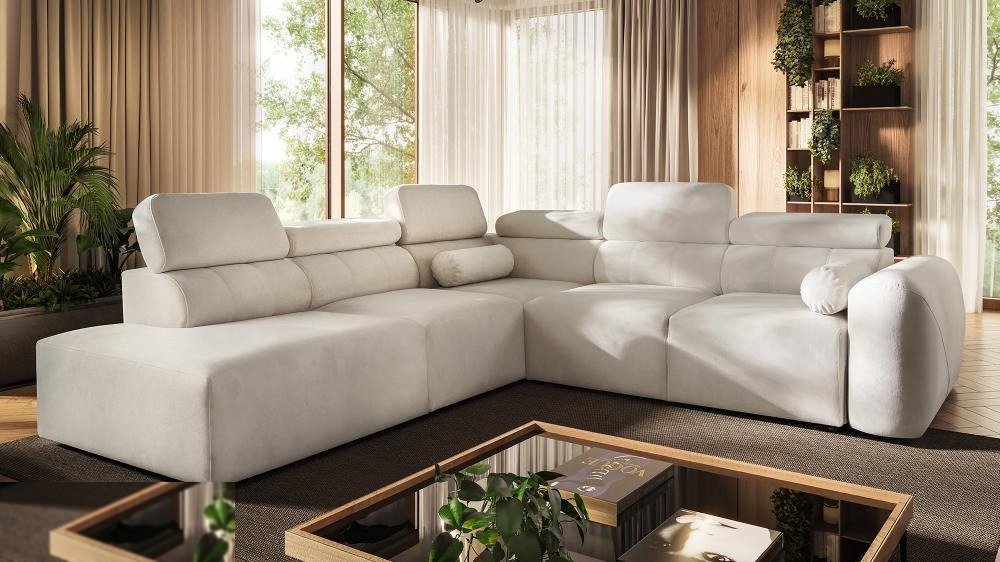 Voss IX Corner Sofa Bed in cream fabric, 273cm wide, in a styled Irish living room, shown in Primo 05